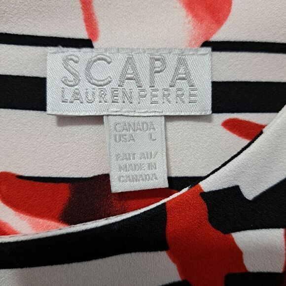 Scapa Lauren Perre Floral Print Elegant Chic Assymmetrical Hem Large Red NWT - Picture 8 of 15